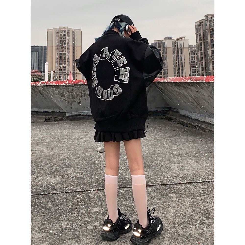 Áo khoác bomber da bóng chày dài tay thời trang nam nữ