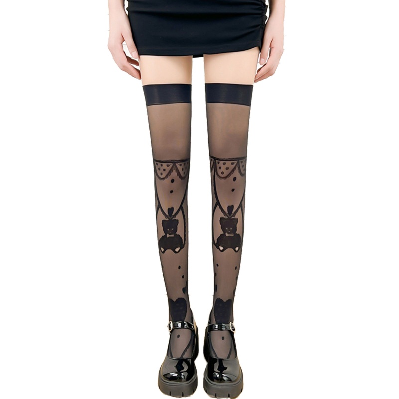 XIXI Tất Dài Qua Gối Co Giãn Họa Tiết Gấu Xinh Xắn Theo Phong Cách Lolita