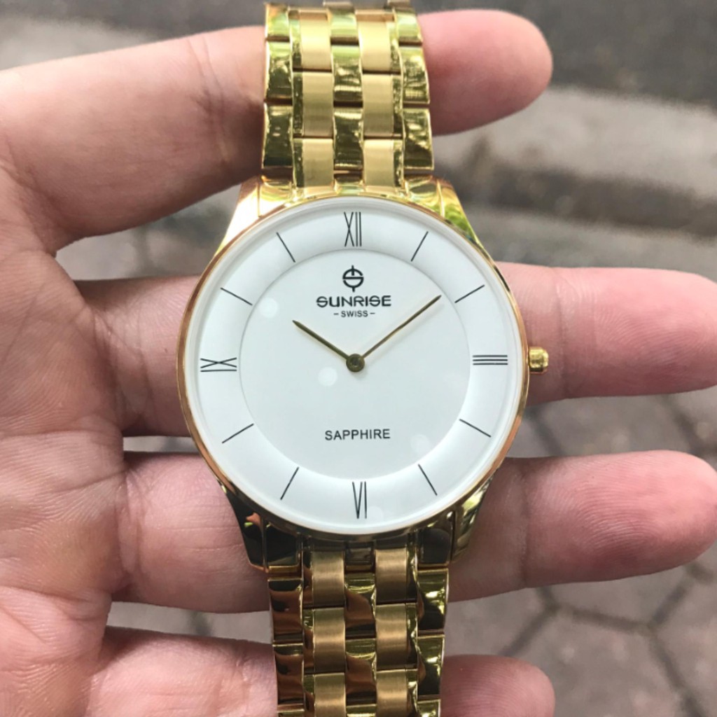 Đồng hồ nam dây kim loại mặt kính sapphire chống xước Sunrise 1126SA DM1126MK trắng