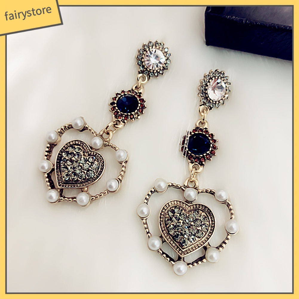 Bông tai dáng dài đí́nh hạt pha lê giả phong cách cổ điển