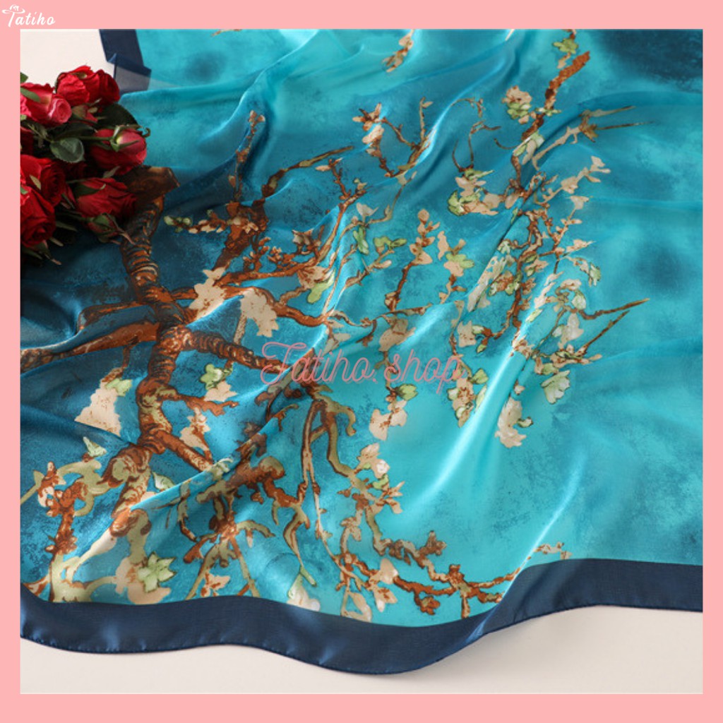 [Hàng Xịn, Giá Tốt] Khăn Quàng Cổ Lụa Họa Tiết Cây Hoa Sang Trọng Đi Biển - Chất Silk - 90x190cm - Mã KS009