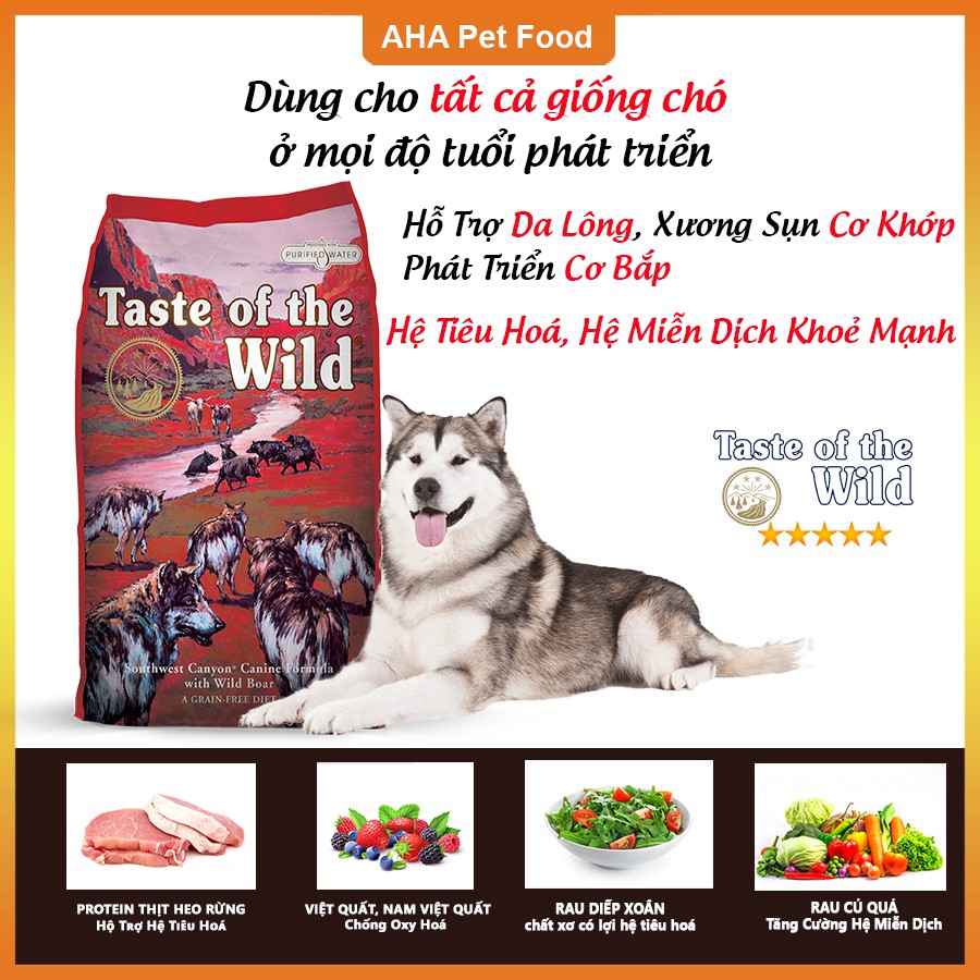 Thức Ăn Cho Chó Alaska Taste Of The Wild Bao 500g Southwest Canyon Thịt Heo Rừng, Trái Cây Rau Củ Quả