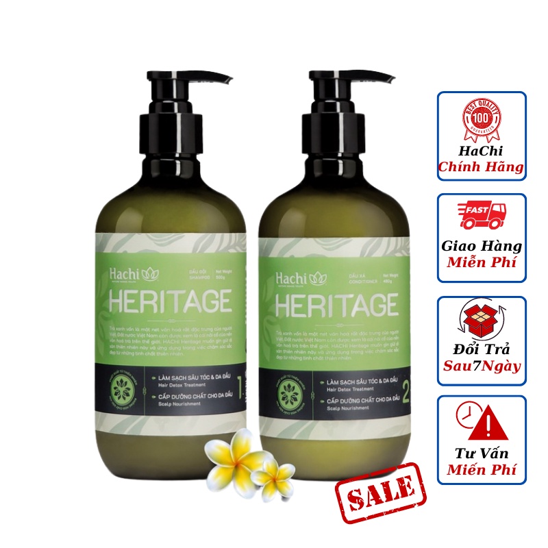 Dầu gội đầu cao cấp HACHI VIETNAM Heritage 500g xanh lá - Bộ sét dầu gội xả chiết xuất trà xanh dành cho tóc dầu