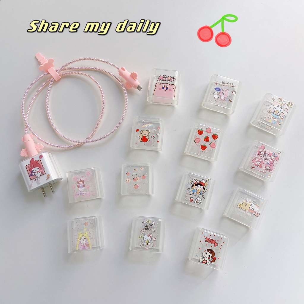 Bộ 4 cái vỏ bảo vệ cáp sạc dữ liệu Iphone hình hoạt hình 18W / 20