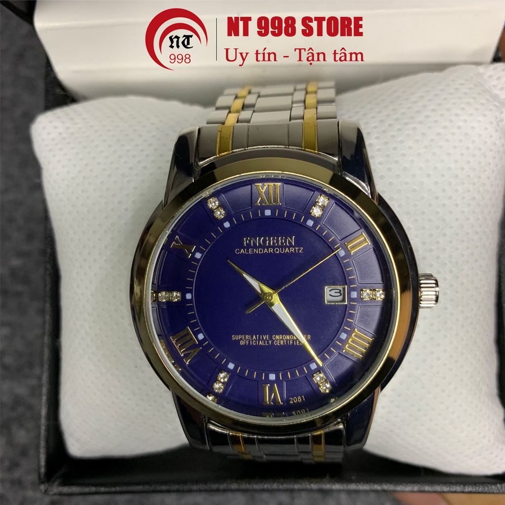 Đồng hồ FNGEEN mặt xanh đính đá [Có lịch ngày] dây thép không gỉ, đồng hồ thời trang nam cao cấp | BigBuy360 - bigbuy360.vn