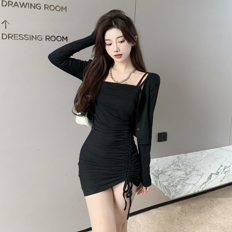 Set Đầm Hai Dây Rút Dây Phong Cách Hàn Quốc Trẻ Trung Quyến Rũ Thời Trang Cho Nữ