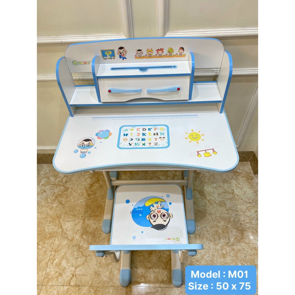 BỘ BÀN HỌC SINH TĂNG CHỈNH ĐỘ CAO KÈM GIÁ SÁCH KÍCH THƯỚC 50CM *75CM