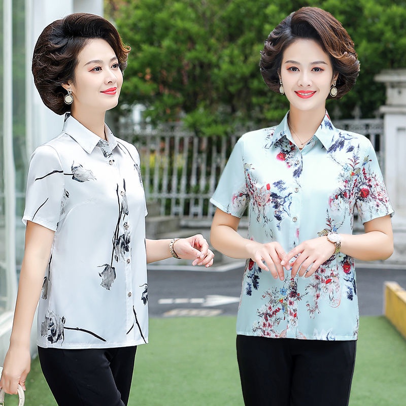 Áo sơ mi mùa hè của bà mẹ trung niên và cao tuổi nữ 40 50 tay ngắn cỡ lớn