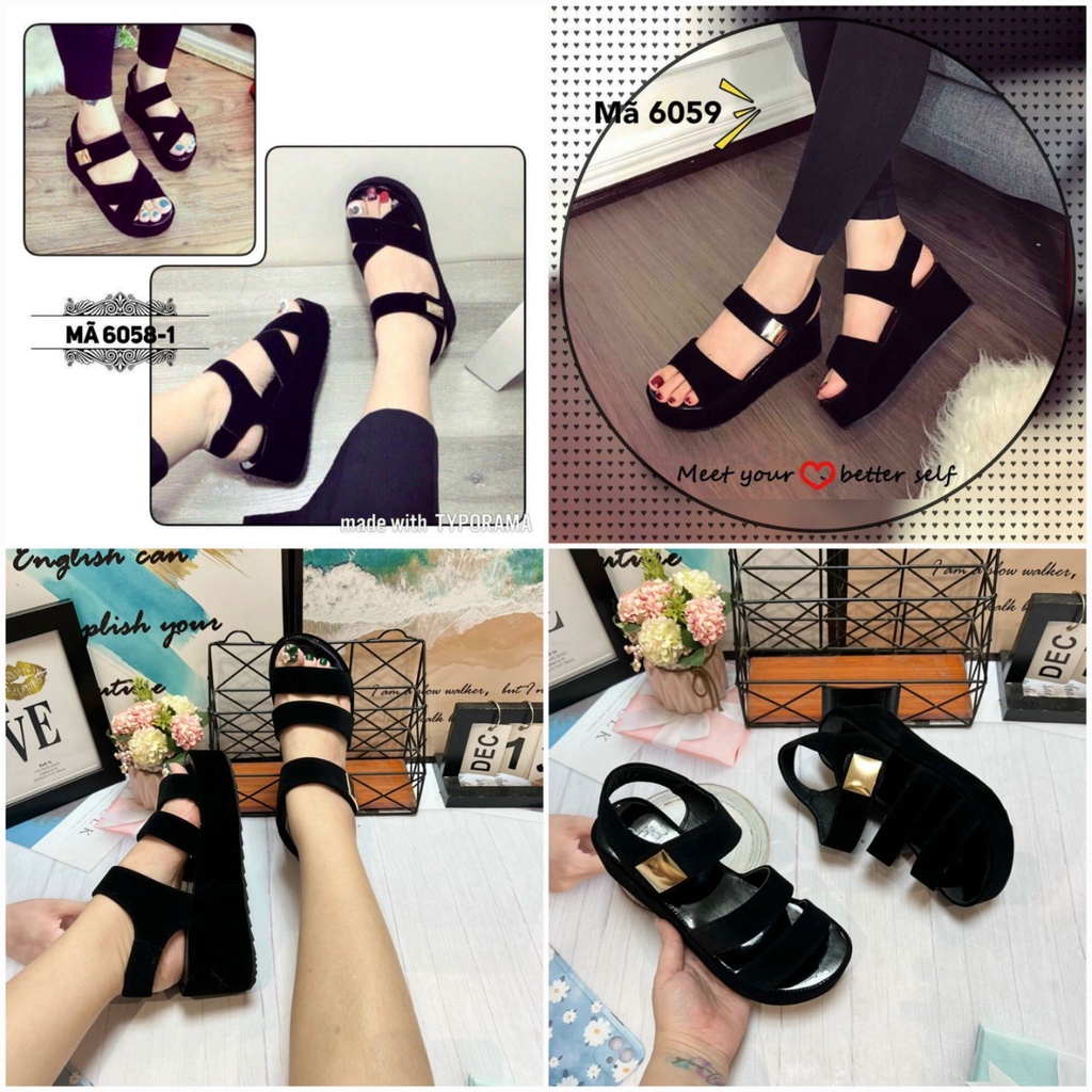 Sandal Nhung Hộp Xanh SHLL - Nhiều Kiểu - Giày Đế Bằng Quai Hậu Dán Xé 6057-1 6058-1 6059-1