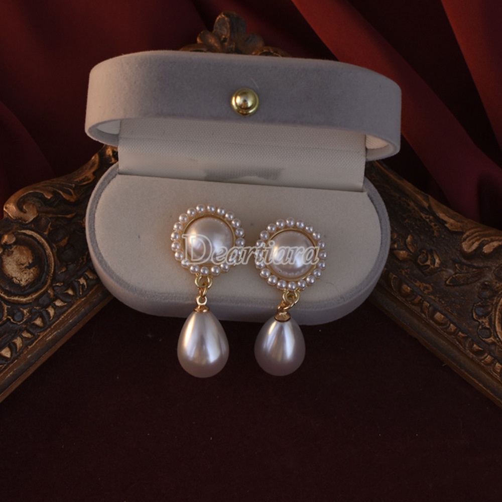 Bông Tai Hình Giọt Nước Đính Ngọc Trai Phong Cách Retro Thời Trang