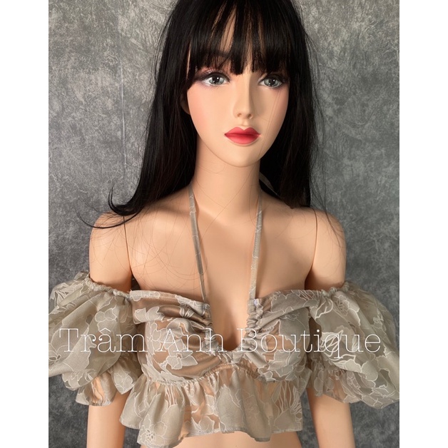 Áo croptop BRIE CLOTHING vải gấm hoa siêu sang - 258