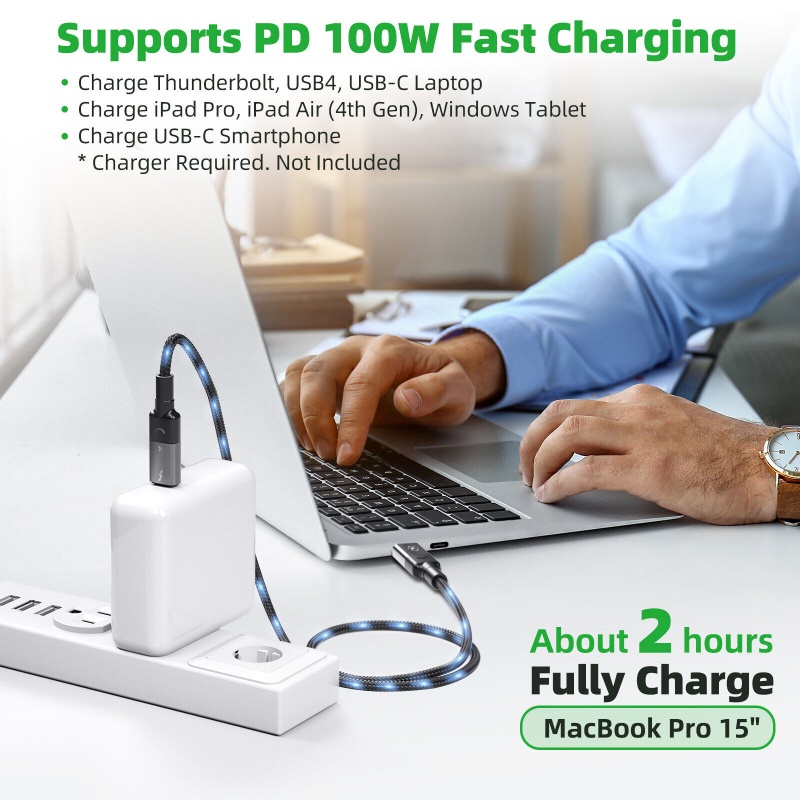 Dây cáp ANKNDO 40Gbps 100W Thunderbolt 3 cổng USB C 20V/ 5A hỗ trợ màn hình 4K 5K 60Hz thích hợp cho Macbook Pro