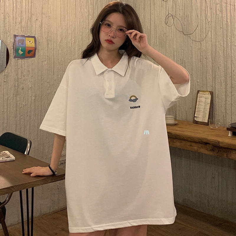 Áo Nữ Form Rộng, Áo Thun Polo Nữ Có Cổ Trụ Đẹp Chất Cotton Form Unisex In Hình Đám Mây Siêu Dễ Thương TTQ0067