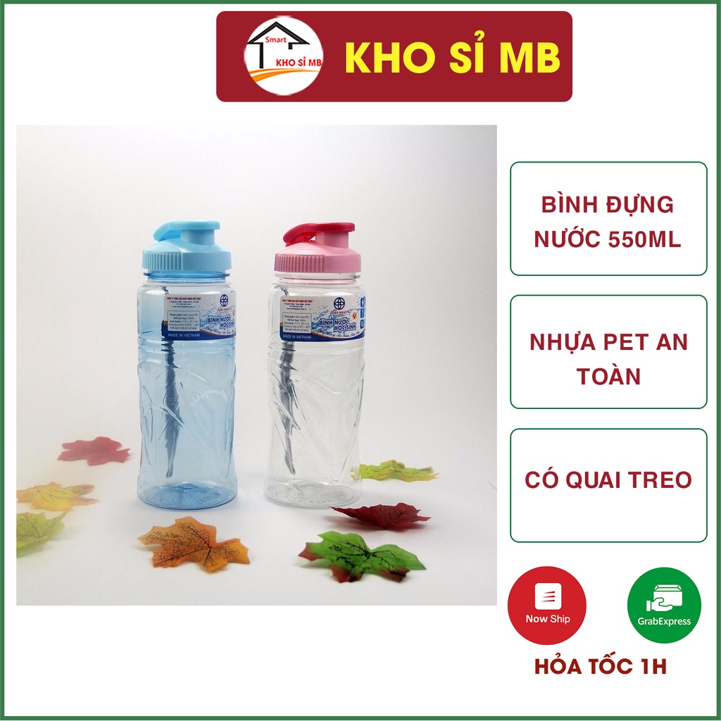 bình đựng nước trong suốt 550 ml cho học sinh, sinh viên đi học, dã ngoại, thể thao kho sỉ mb