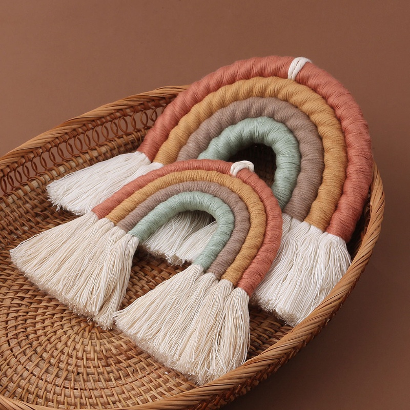 Phụ Kiện Cầu Vồng Đan Macrame Thủ Công Treo Tường Trang Trí Phòng Bé