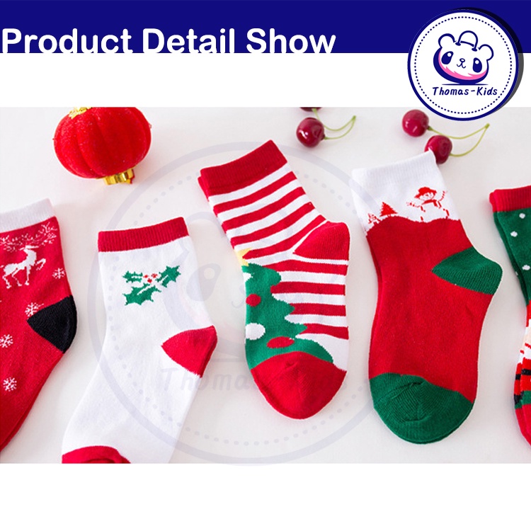Set 5 Đôi Vớ Cotton Mềm Giữ Ấm Mùa Giáng Sinh Cho Bé Từ 1-12 Tuổi