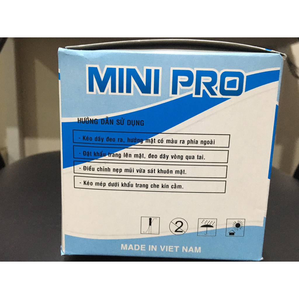 Khẩu Trang Kháng Khuẩn Mini Pro Xanh 3 Lớp 50 Cái, lọc đến 100% hạt bụi lớn và lọc hơn 95% bụi bẩn hiệu quả