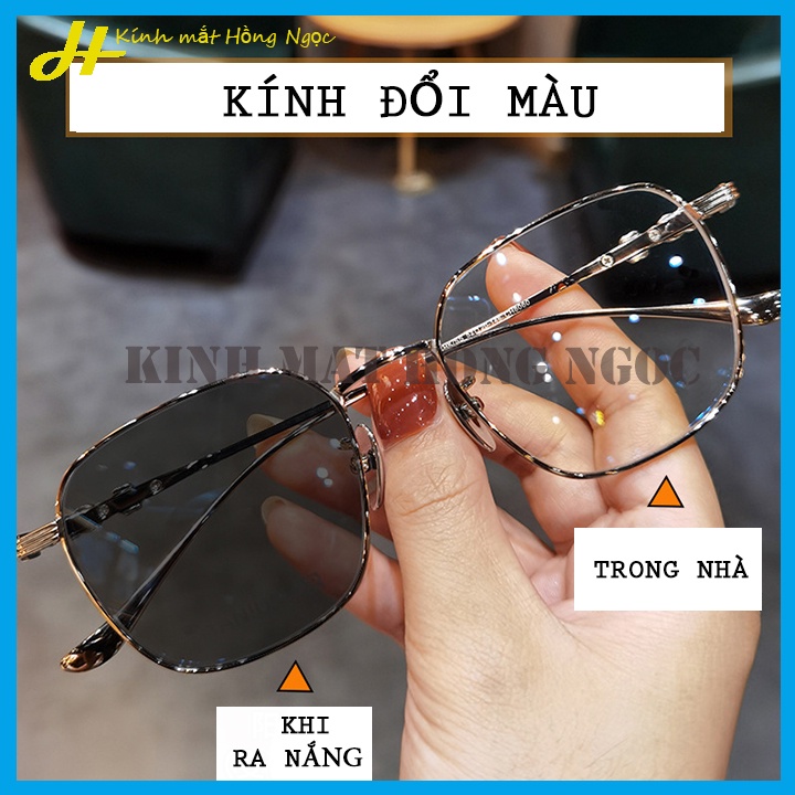 Kính đổi màu nữ, gọng kính kim loại, mắt kính đổi màu xám khi ra nắng [DMN]