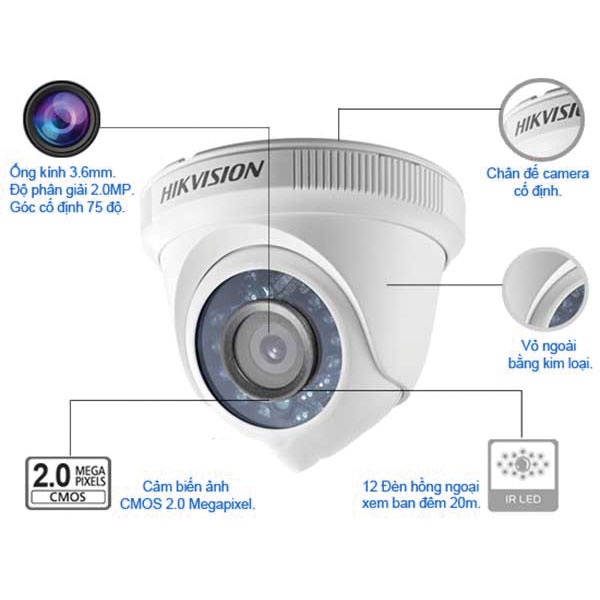 Camera HD-TVI Dome hồng ngoại 2.0 Megapixel HIKVISION - TRANGIATELECOM
