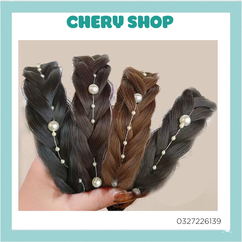 Tóc giả băng đô tết tóc lơi đính ngọc siêu hot hiện nay