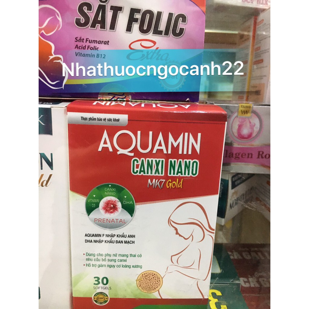 AQUAMIN CANXI NANO MK7 Gold- Calci cho bà bầu - phụ nữ mang thai (Lọ 30 viên )