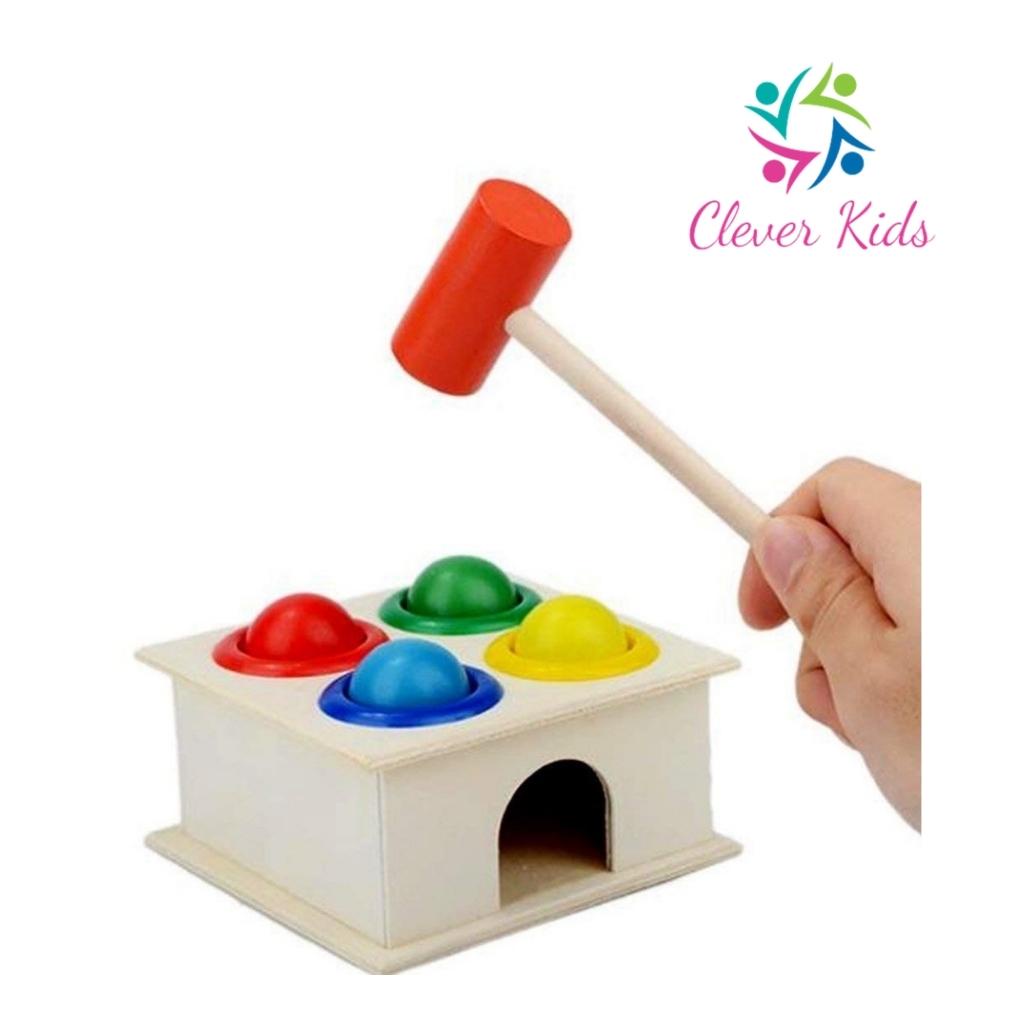 Đồ chơi hộp đập 4 bóng tròn bằng búa gỗ vui nhộn bé nào cũng thích