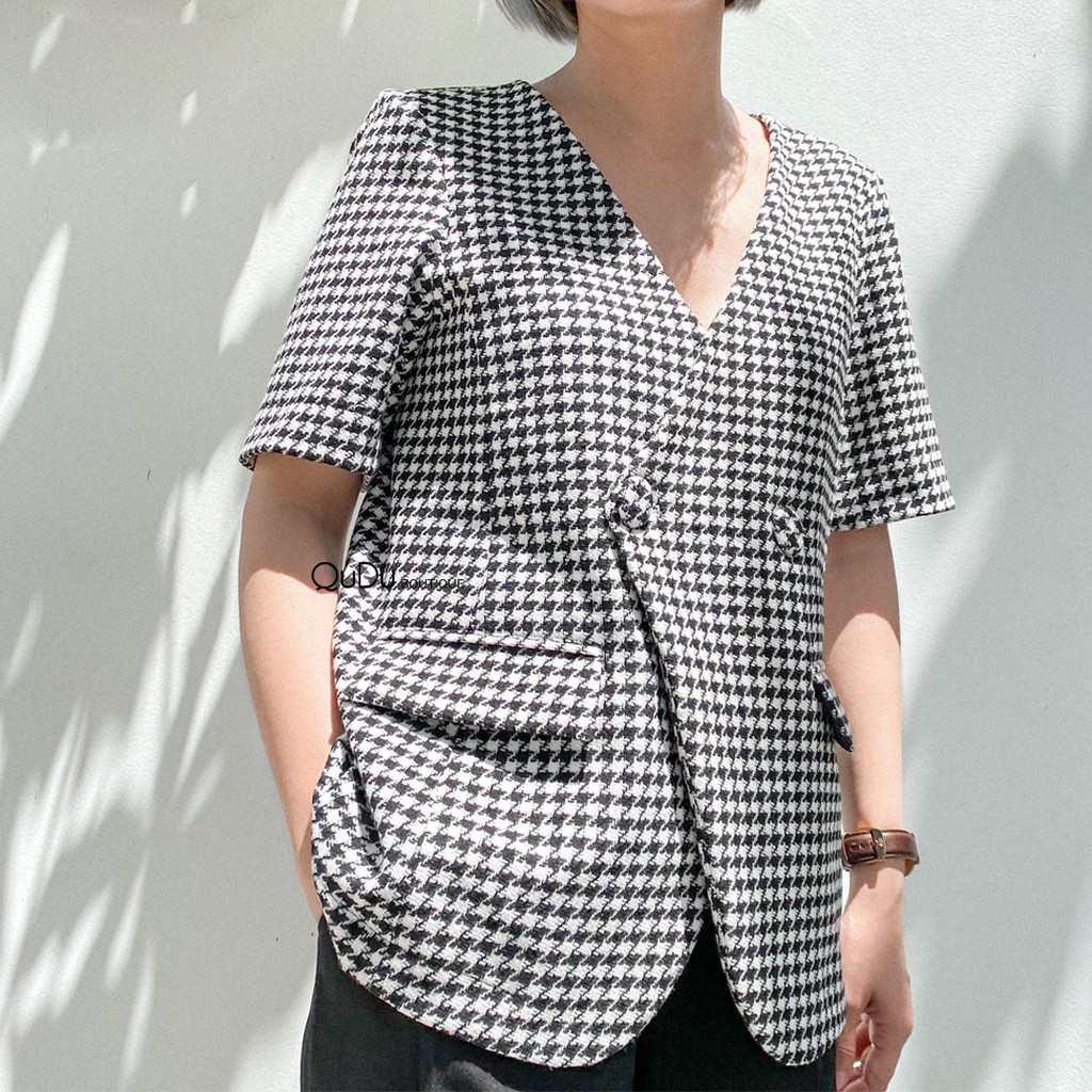 Áo Khoác Nữ Áo Blazer Nữ Form Rộng Màu Trắng Đen Thiết Kế Nút Bọc Sang Trọng Thanh Lịch QuDu Design - Ảnh Thật