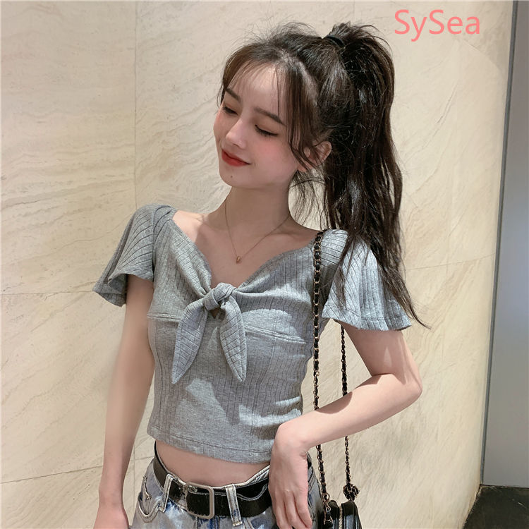 Áo Kiểu Trễ Vai Phối Nơ Thời Trang Mùa Hè Cho Phái Nữ