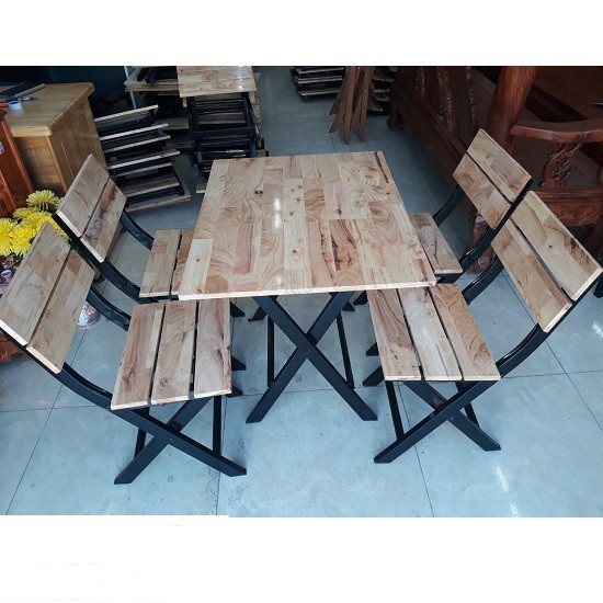 Bộ Bàn Ghế Gỗ Xếp Chân Sắt hàng tồn kho
