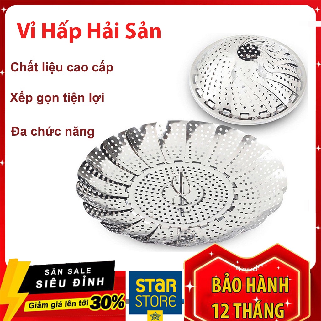 Vỉ Hấp Inox Xếp Gọn Hấp Hải Sản,Tôm,Cá,Hấp Bánh Bao,Đồ Ăn Cho Bé