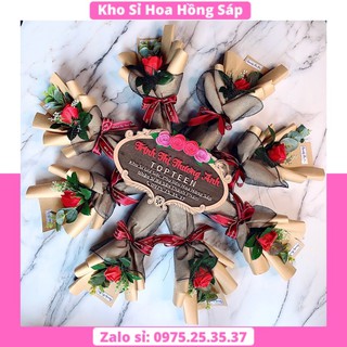 Hoa Sáp Thơm 001 Hoa Hồng Sáp Bó 1 Hoa Đỏ Giấy Hàn Màu Gỗ Quà Tặng Lễ