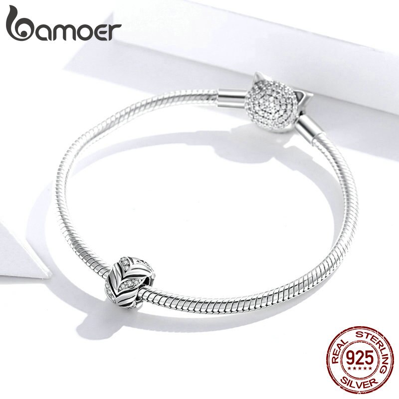 Hạt Xỏ Vòng Tay Bamoer SCC1614 Bằng Bạc 925 Thật Họa Tiết Lúa Mì Đính Đá CZ Dùng Tự Làm Trang Sức Cho Nữ