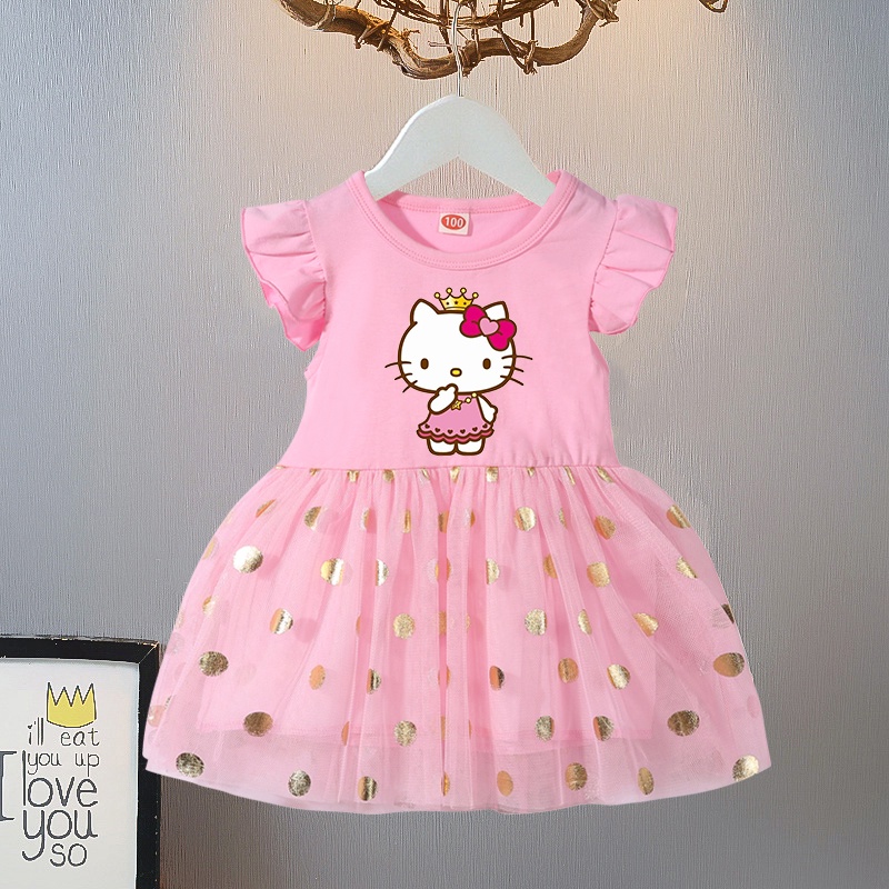 Thời Trang Đầm Công Chúa Mùa Hè In Họa Tiết hello kitty Dễ Thương Cho Bé Gái 0-6 Tuổi