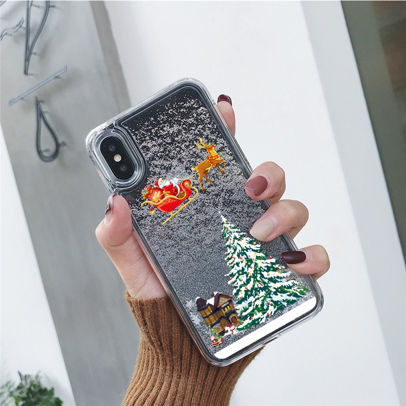 Ốp lưng kim tuyến nước họa tiết giáng sinh cho IPhone X XS Max XR 6 6S 7 8 Plus