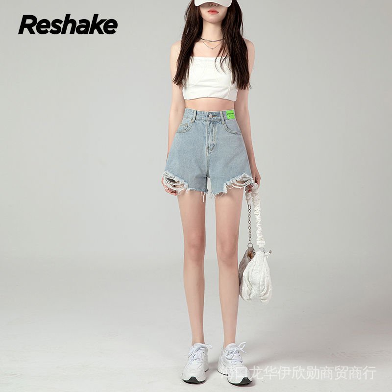 Quần Short Denim Lưng Thun Cao Phối Dây Rút Màu Đen Phong Cách Hàn Quốc Thời Trang Mùa Hè Cho Nam Và Nữ 2022 Quần Đùi Lưng Cao Thời Trang Cho Nữ