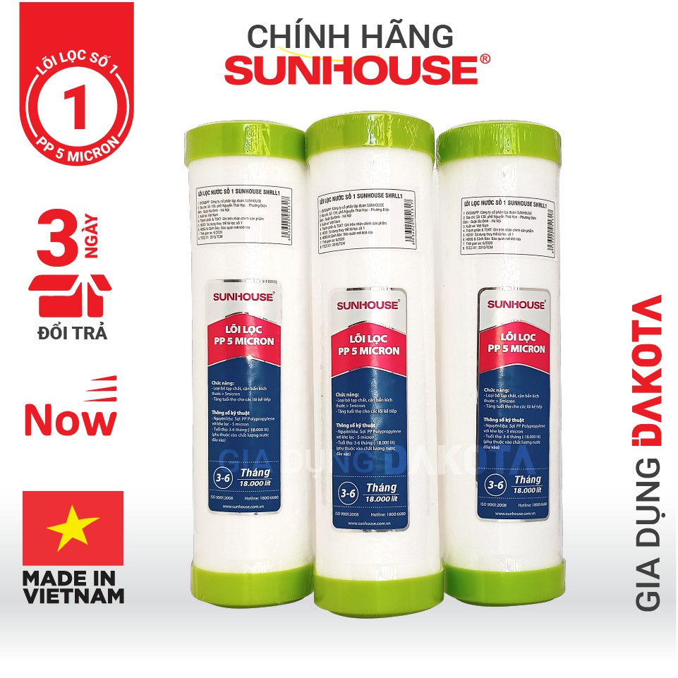 Lõi lọc thô số 1 chính hãng Sunhouse, lõi lọc 10 inch cho máy lọc nước RO