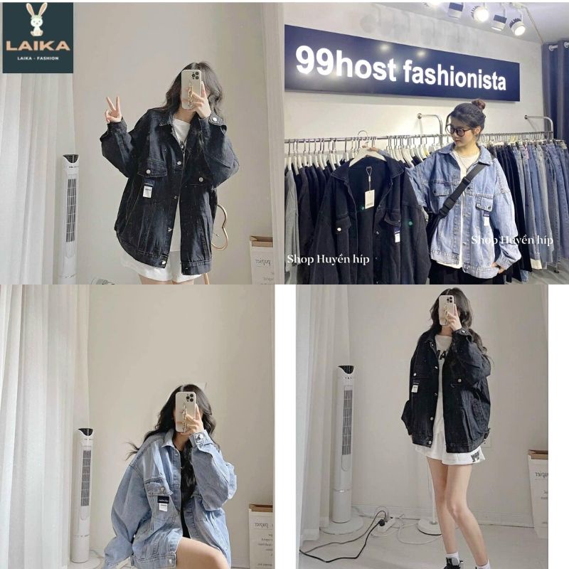 Áo Khoác Nữ Jean UNISEX Form Rộng Nam Nữ Màu Xanh và Đen - Áo khoác bò nữ form rộng suông - LAIKA
