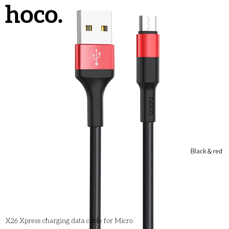 Dây cáp sạc Hoco X26 Micro hỗ trợ dòng tối đa 2.4A bọc dù chống đứt gãy dài 1 mét cho android, sạc dự phòng...