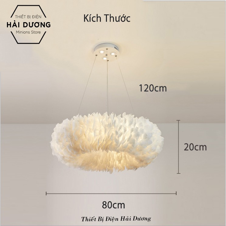 Đèn Chùm Lông Vũ Vòng Tròn 80cm Phong Cách Bắc Âu Decor Lighting - 3 Chế Độ Ánh Sáng - Phòng khách phòng ngủ sang trọng