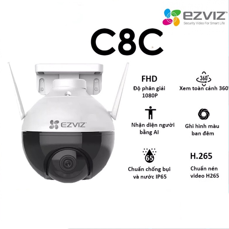 Camera Wifi Ezviz C8C 1080P FHD, Camera ngoài trời có khả năng xoay, Tích hợp AI