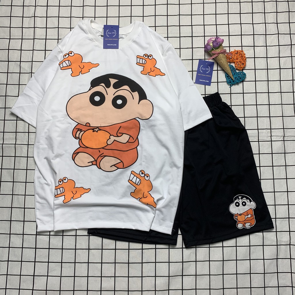 Set Đồ Bộ Cu Shin cartoon 3D Cute -Lapi VN Áo+ Quần Đùi Vải Thun Cotton Thoáng Mát, Freesize, Tay Lỡ, Phom Rộng