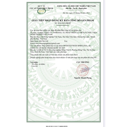 Viên Uống Bổ Mắt OPTIEYES With Spirulina VNUA Pharma Cải Thiện Thị Lực, Giảm Nhức Mỏi Mắt Sau 2 Tuần Sử Dụng (60 viên)