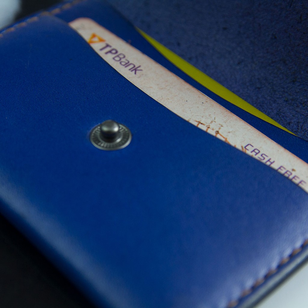 Ví nữ mini - màu xanh - da bò thật - sản phẩm thủ công hoàn toàn