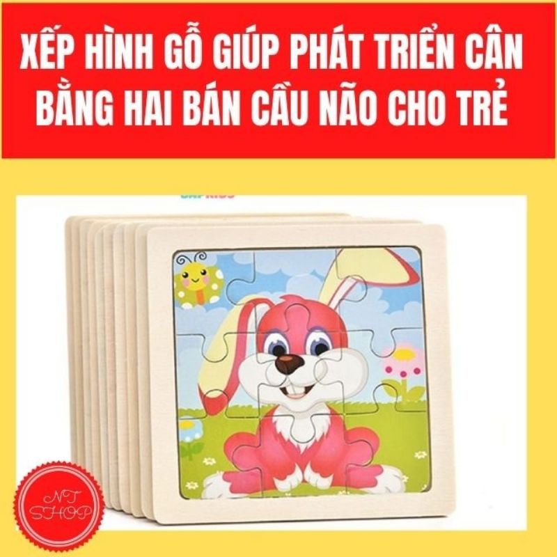 Đồ Chơi Xếp Hình Lắp Ráp Tranh Ghép Gỗ 9 Mảnh Ngộ Nghĩnh Giúp Trẻ Cân Bằng Hai Bán Cầu Não Size 11×11
