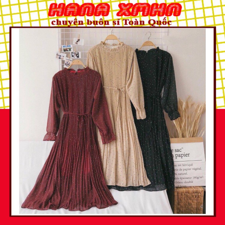 [BÁN SỈ] Váy Nữ/ Đầm Nữ Dáng Suông Có Dây Chiết Eo Dập Ly Chất Voan 2 Lớp Họa Tiết Bi_Xuống Phố Dịu Dàng | BigBuy360 - bigbuy360.vn