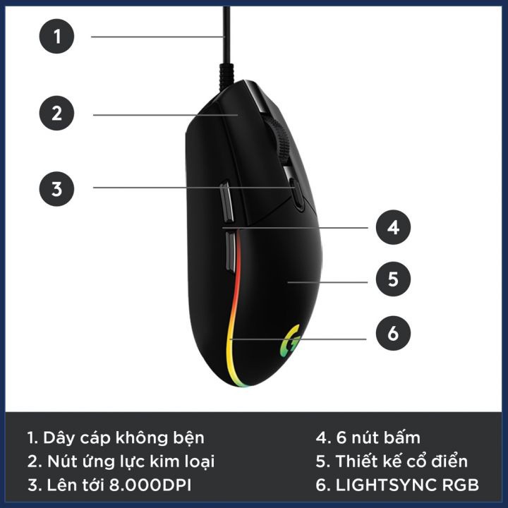 Chuột Gaming chuyên nghiệp Có Dây Logitech G102,G203 Tùy Chỉnh RGB, 6 Nút Lập Trình - Bảo Hành Chính Hãng 24 Tháng