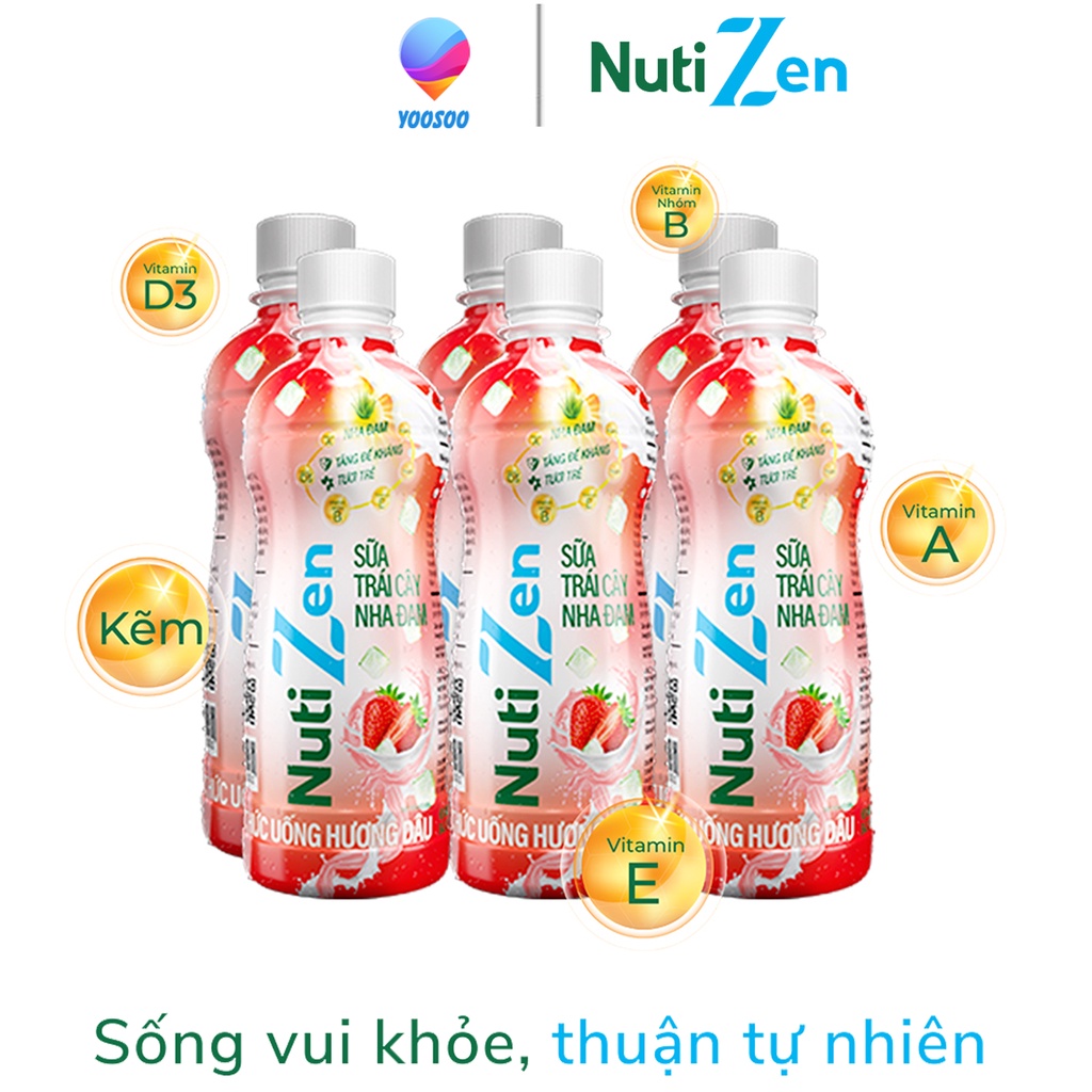 Combo 6 Chai Thức Uống Hương Dâu Sữa Trái Cây Nha Đam Nutizen Chai pet 290ml -  NUTIFOOD - YOOSOO MALL