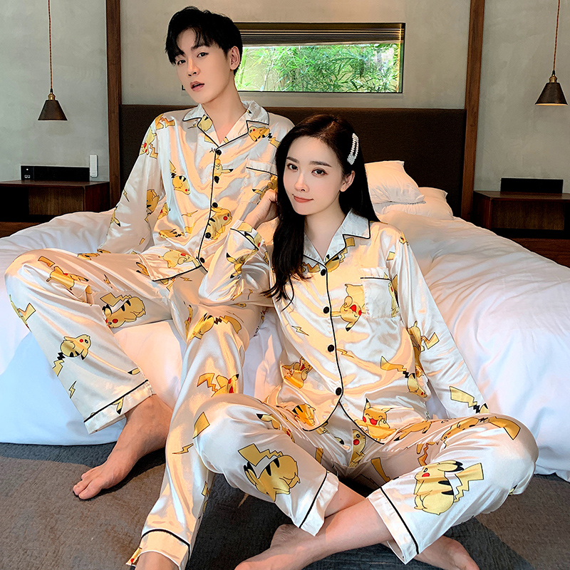 Bộ Đồ Ngủ Tay Dài In Hình Pikachu Dễ Thương Cho Cặp Đôi