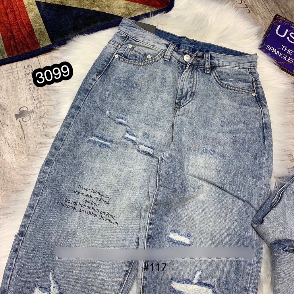 Quần Jeans Nữ Phối Rách Cao Cấp OHS3099