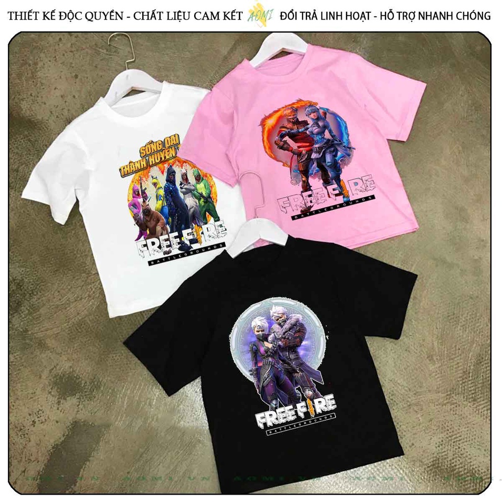ÁO THUN free fire garena UNISEX PHÔNG ĐEN TAY NGẮN NAM NỮ GIA ĐÌNH CẶP ĐÔI SIZE TRẺ EM BÉ TRAI GÁI AOMIVN